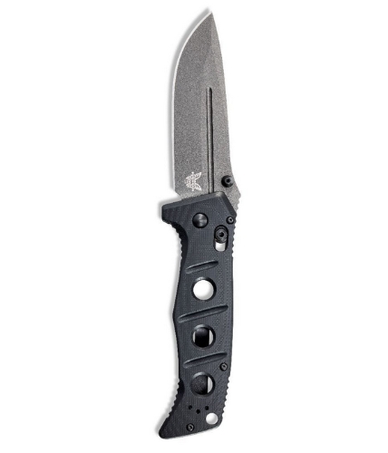 Benchmade 275GY-1 Shane Sibert Adamas Folding Knife 3.78" CruWear Tungsten Gray Plain Blade, Black G10 Handles - 275GY-1