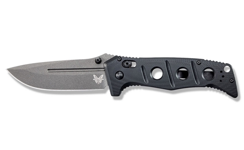 Benchmade 275GY-1 Shane Sibert Adamas Folding Knife 3.78" CruWear Tungsten Gray Plain Blade, Black G10 Handles - 275GY-1