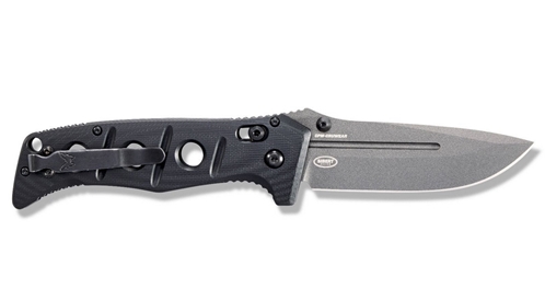Benchmade 275GY-1 Shane Sibert Adamas Folding Knife 3.78" CruWear Tungsten Gray Plain Blade, Black G10 Handles - 275GY-1