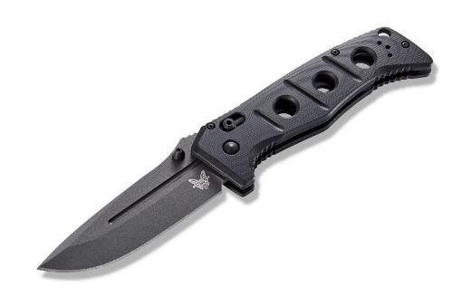 Benchmade 275GY-1 Shane Sibert Adamas Folding Knife 3.78" CruWear Tungsten Gray Plain Blade, Black G10 Handles - 275GY-1
