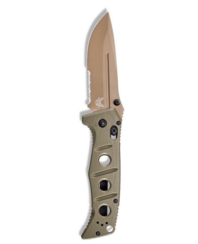 Benchmade 275SFE-2 Shane Sibert Adamas SERRATED Folding Knife 3.78" CruWear Flat Dark Earth Plain Blade, OD Green G10 Handles - 275SFE-2