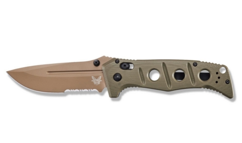 Benchmade 275SFE-2 Shane Sibert Adamas SERRATED Folding Knife 3.78" CruWear Flat Dark Earth Plain Blade, OD Green G10 Handles - 275SFE-2