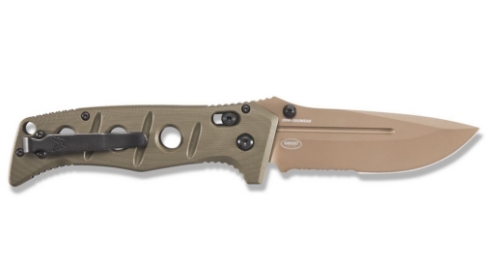 Benchmade 275SFE-2 Shane Sibert Adamas SERRATED Folding Knife 3.78" CruWear Flat Dark Earth Plain Blade, OD Green G10 Handles - 275SFE-2