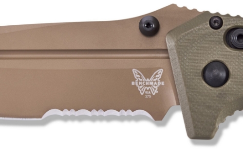 Benchmade 275SFE-2 Shane Sibert Adamas SERRATED Folding Knife 3.78" CruWear Flat Dark Earth Plain Blade, OD Green G10 Handles - 275SFE-2