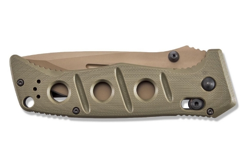 Benchmade 275SFE-2 Shane Sibert Adamas SERRATED Folding Knife 3.78" CruWear Flat Dark Earth Plain Blade, OD Green G10 Handles - 275SFE-2