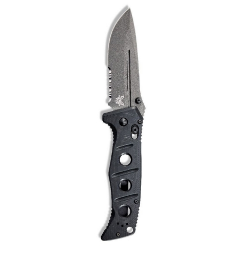 Benchmade 275SGY-1 Shane Sibert Adamas Serrated Folding Knife 3.78" CruWear Tungsten Gray Plain Blade, Black G10 Handles - 275SGY-1