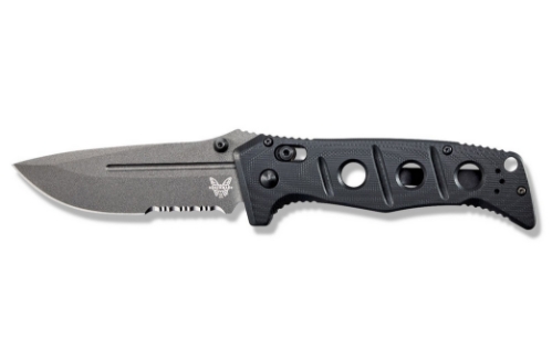 Benchmade 275SGY-1 Shane Sibert Adamas Serrated Folding Knife 3.78" CruWear Tungsten Gray Plain Blade, Black G10 Handles - 275SGY-1