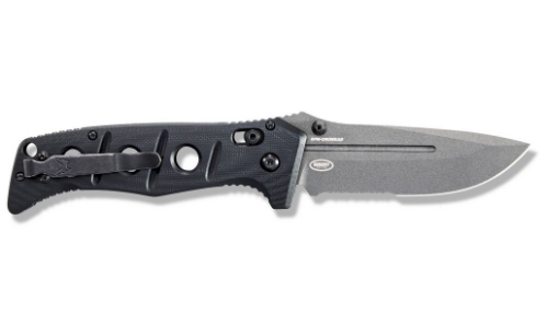 Benchmade 275SGY-1 Shane Sibert Adamas Serrated Folding Knife 3.78" CruWear Tungsten Gray Plain Blade, Black G10 Handles - 275SGY-1