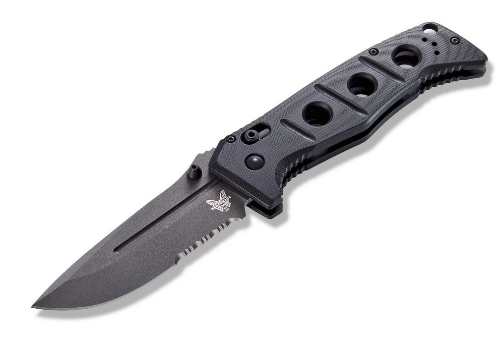 Benchmade 275SGY-1 Shane Sibert Adamas Serrated Folding Knife 3.78" CruWear Tungsten Gray Plain Blade, Black G10 Handles - 275SGY-1