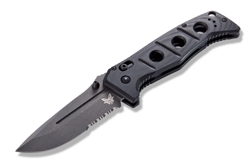 Benchmade 275SGY-1 Shane Sibert Adamas Serrated Folding Knife 3.78" CruWear Tungsten Gray Plain Blade, Black G10 Handles - 275SGY-1