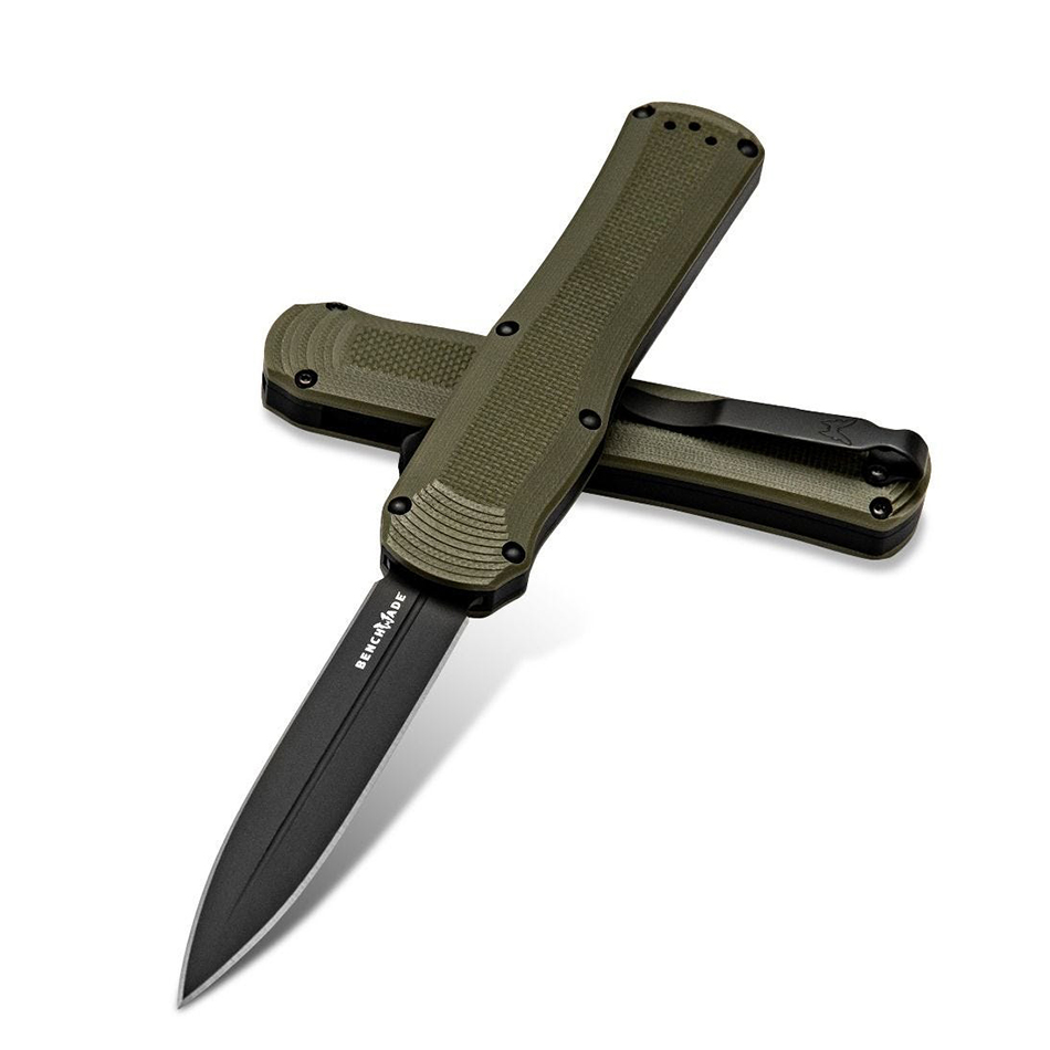 Benchmade 3400BK-1 Autocrat AUTO OTF 3.71" Black DLC Coated Finish Olive Grab Double Edge Dagger Knife