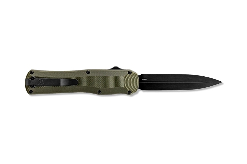 Benchmade 3400BK-1 Autocrat AUTO OTF 3.71" Black DLC Coated Finish Olive Drab Double Edge Dagger Knife - 3400BK-1