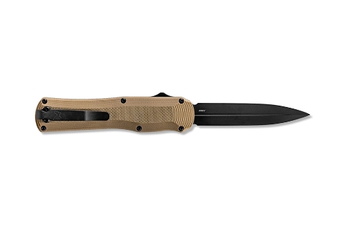 Benchmade 3400BK-2 Autocrat AUTO OTF 3.71" Black DLC Coated Finish Coyote Brown Double Edge Dagger Knife - 3400BK-2
