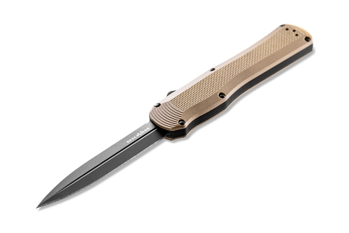 Benchmade 3400BK-2 Autocrat AUTO OTF 3.71" Black DLC Coated Finish Coyote Brown Double Edge Dagger Knife - 3400BK-2