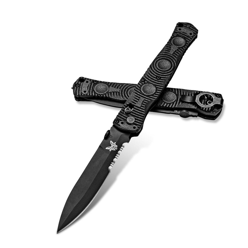 Benchmade 391SBK SOCP Folding Knife 4.47" D2 Black Serrated Blade, Black Molded CF-Elite Handle