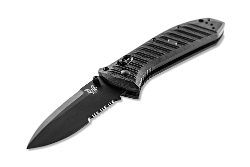 Benchmade 570SBK-1 Black Presidio II Folding Knife 3.72" Satin S30V Serrated Blade Black Molded CF-Elite Handle - 570SBK-1