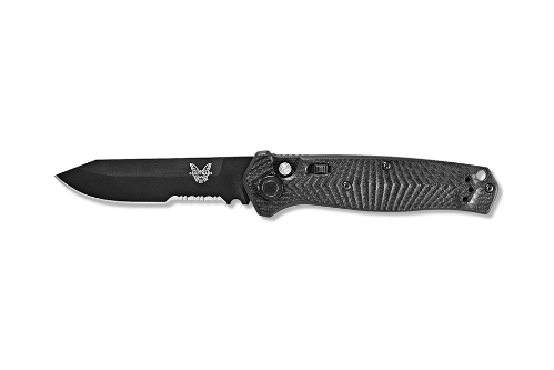 Benchmade 8551SBK Mediator AUTO Folding Knife 3.3" Black Serrated Blade Black G10 Chevron Pattern Handles - 8551SBK