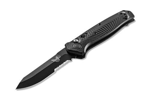 Benchmade 8551SBK Mediator AUTO Folding Knife 3.3" Black Serrated Blade Black G10 Chevron Pattern Handles - 8551SBK