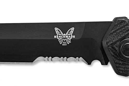 Benchmade 8551SBK Mediator AUTO Folding Knife 3.3" Black Serrated Blade Black G10 Chevron Pattern Handles - 8551SBK