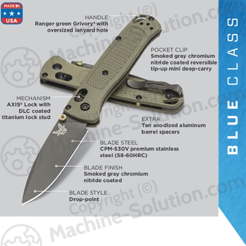 Benchmade 535GRY-1 Bugout AXIS Lock Knife Ranger Green 3.24" S30V Satin Plain Blade