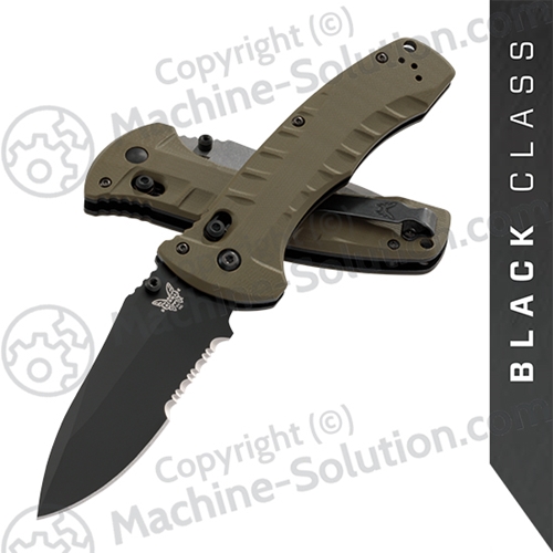Benchmade 980SBK Turret Axis Lock, 3.70" CPM-S30V Serrated Black Blade, Olive Drab G10 handles
