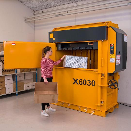 Bramidan X6030 Commercial Level Cardboard Box Vertical Baler 208/230/480 Volt 3 Phase - x6030