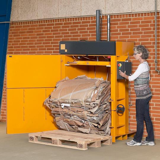 Bramidan B5W Entry Level WIDE FEED OPENING Cardboard Box Vertical Baler 110V, 60 Hz, 20 AMP - B5W