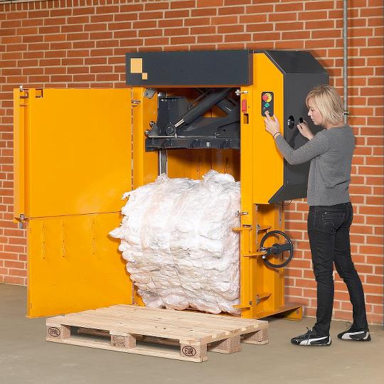 Bramidan X10 Entry Level LOW PROFILE Cardboard, Cans, Hard Plastics Vertical Baler 110V, 60 Hz, 20 AMP - X10