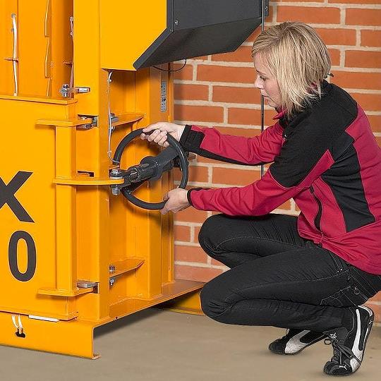 Bramidan X10 Entry Level LOW PROFILE Cardboard, Cans, Hard Plastics Vertical Baler 110V, 60 Hz, 20 AMP - X10