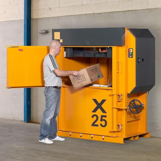 Bramidan X25 Commercial Level Cardboard Box Vertical Baler 208/230/480 Volt 3 Phase 