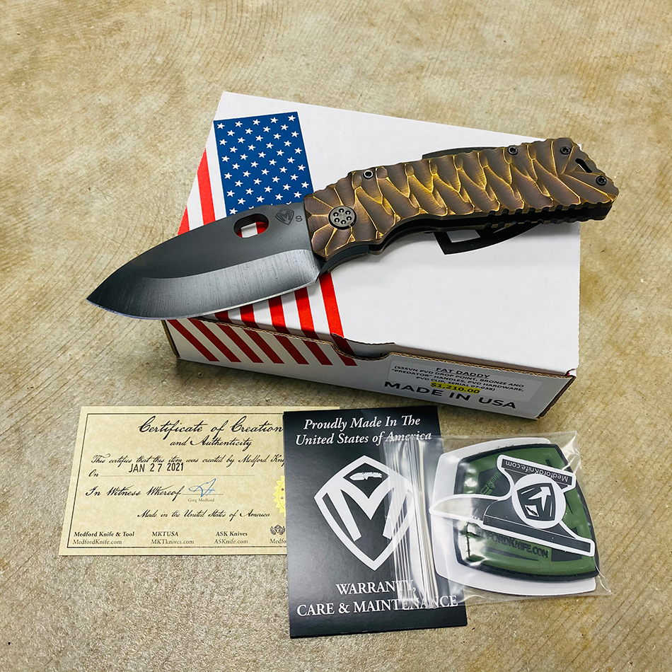 Medford TFF-1 Fat Daddy S35VN PVD 4" Blade Bronze Anodized Predator PVD Hardware Knife Serial 07-038