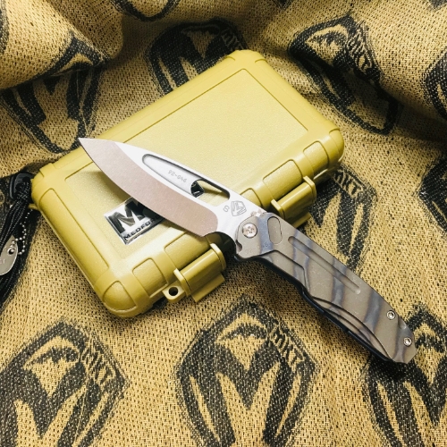 Medford Infraction Tiger Stripe S35VN 3.25" Flamed Handle ANO Blue Spring Tactical Knife Serial 92-046