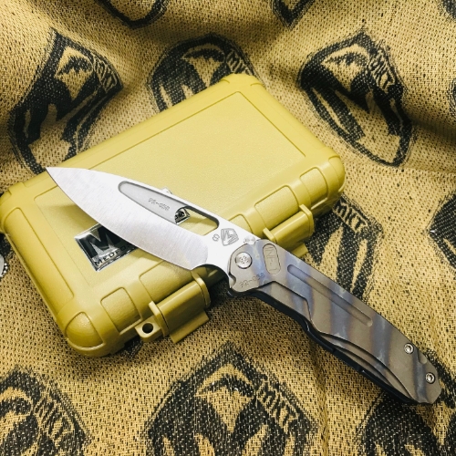 Medford Infraction Tiger Stripe S35VN 3.25" Flamed Handle ANO Blue Spring Tactical Knife Serial 92-058