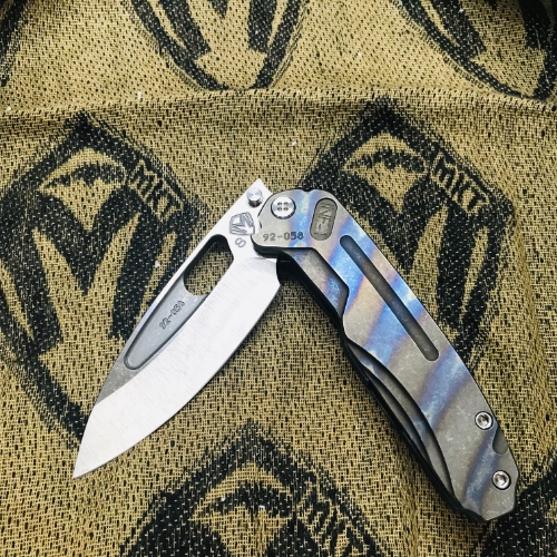 Medford Infraction Tiger Stripe S35VN 3.25" Flamed Handle ANO Blue Spring Tactical Knife Serial 92-058 - MK031STQ-03A1-SSCF-Q4 92-058