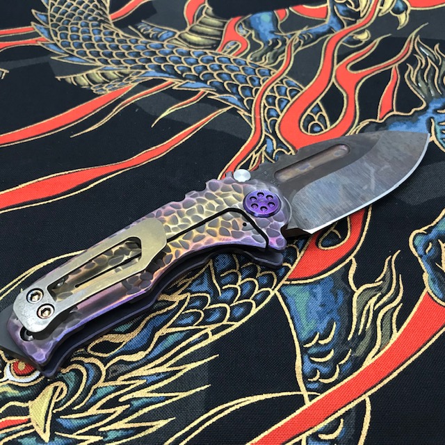 Medford Micro Praetorian T 2.8" 3V Vulcan Blade Bronze to Violet Fade Peaks and Valleys Handles Knife - MK008MKT 3V Purple Peaks and Valleys