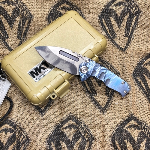 Medford Micro Praetorian T D2 2.8" Vulcan Blade Blue Atomic Grind Handle Folding Knife Serial 93-048
