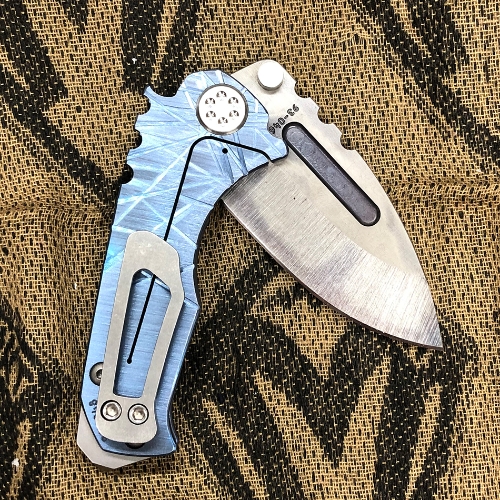 Medford Micro Praetorian T D2 2.8" Vulcan Blade Blue Atomic Grind Handle Folding Knife Serial 93-048 - MK008DVD-37A2-SSCS-BN 93-048