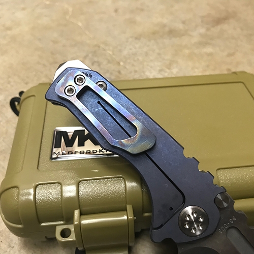 Medford Micro Praetorian T S35VN 2.8" Tiger Stripe Handle Blue Spring Folding Knife Serial Number 95-044 - MK008STT-03A2-SSCF-BN 95-044
