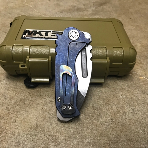 Medford Micro Praetorian T S35VN 2.8" Tiger Stripe Handle Blue Spring Folding Knife Serial Number 95-044 - MK008STT-03A2-SSCF-BN 95-044