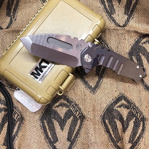 Medford Praetorian Genesis T S35VN 3.3" Fishing Theme Handle Bronze Spring Tactical Knife Serial 92-040