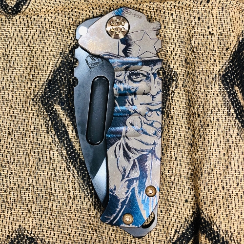 Medford Praetorian Genesis T 3V 3.3" Uncle Sam Handle Bronze Spring Tactical Knife Serial 92-053 - MK0293JD-36A1-T1CP-BP