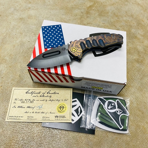 Medford Praetorian Genesis TI S35VN PVD Drop Point 3.75" Bank Scroll Filigree Knife Serial 02-024