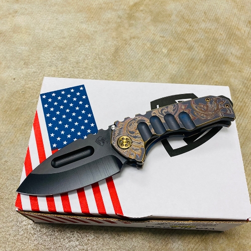 Medford Praetorian Genesis TI S35VN PVD Drop Point 3.75" Bank Scroll Filigree Knife Serial 02-024 - MK202SPD-37A2-T1CP-BP 02-024