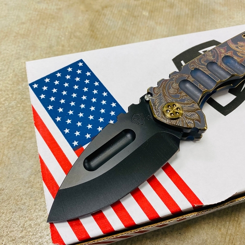 Medford Praetorian Genesis TI S35VN PVD Drop Point 3.75" Bank Scroll Filigree Knife Serial 02-024 - MK202SPD-37A2-T1CP-BP 02-024