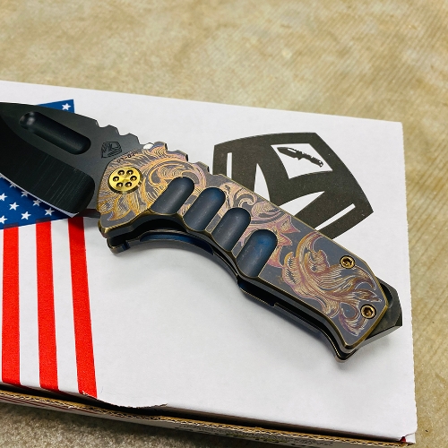 Medford Praetorian Genesis TI S35VN PVD Drop Point 3.75" Bank Scroll Filigree Knife Serial 02-024 - MK202SPD-37A2-T1CP-BP 02-024