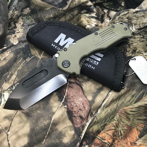 Medford Praetorian Scout M/P D2 Tanto PVD Blade G10 OD Green Handles Knife Serial 99-034