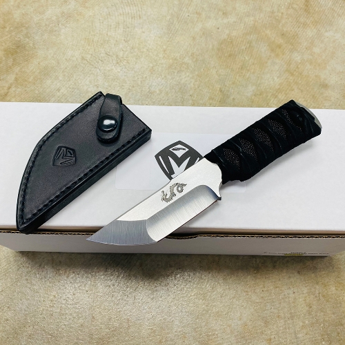Medford Waki-S Fixed 3.75" 3V Raw Steel G10 Handle Black Mata Ray Skin Inlay Tactical Katana Wrap Knife - MK1073RQ-KWLB-Q2Q3-Q4