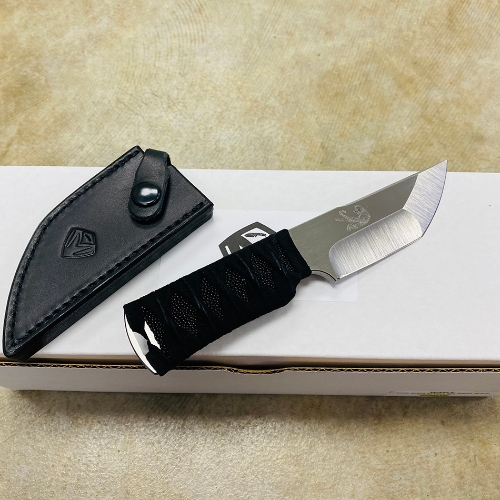 Medford Waki-S Fixed 3.75" 3V Raw Steel G10 Handle Black Mata Ray Skin Inlay Tactical Katana Wrap Knife - MK1073RQ-KWLB-Q2Q3-Q4